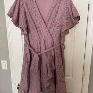City Chic Mauve Lace Wrap Dress